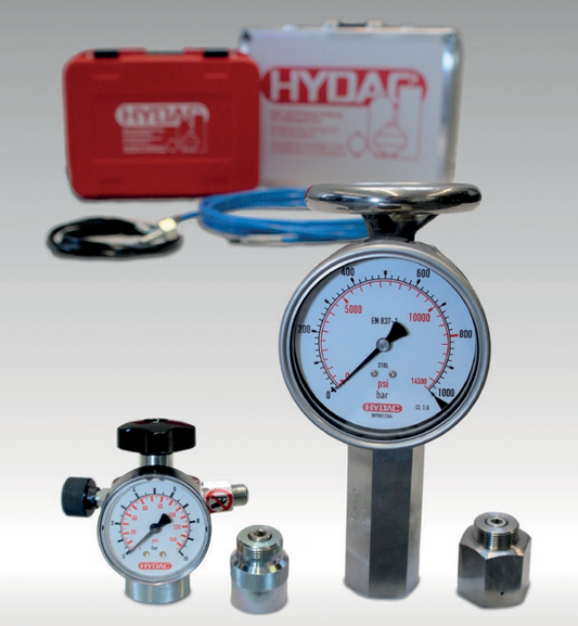 hydraulic accumulator, filling and testing device 